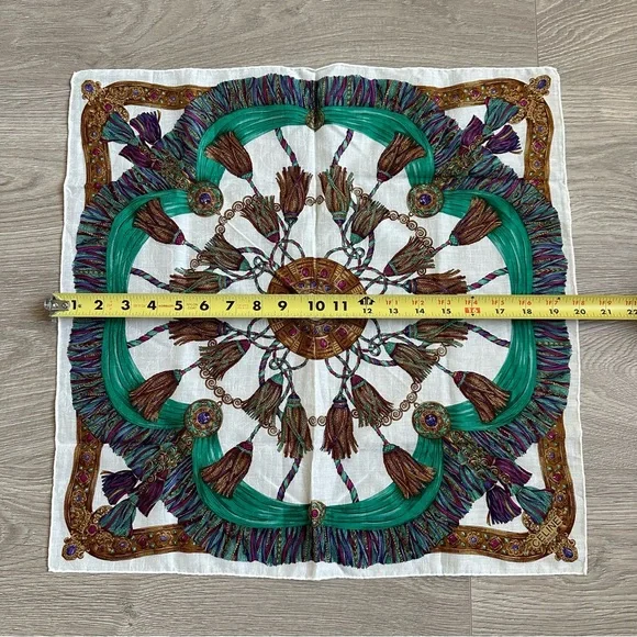 Authentic Vintage Celine Tassels & Bold Colored JewelsCotton Square Scarf